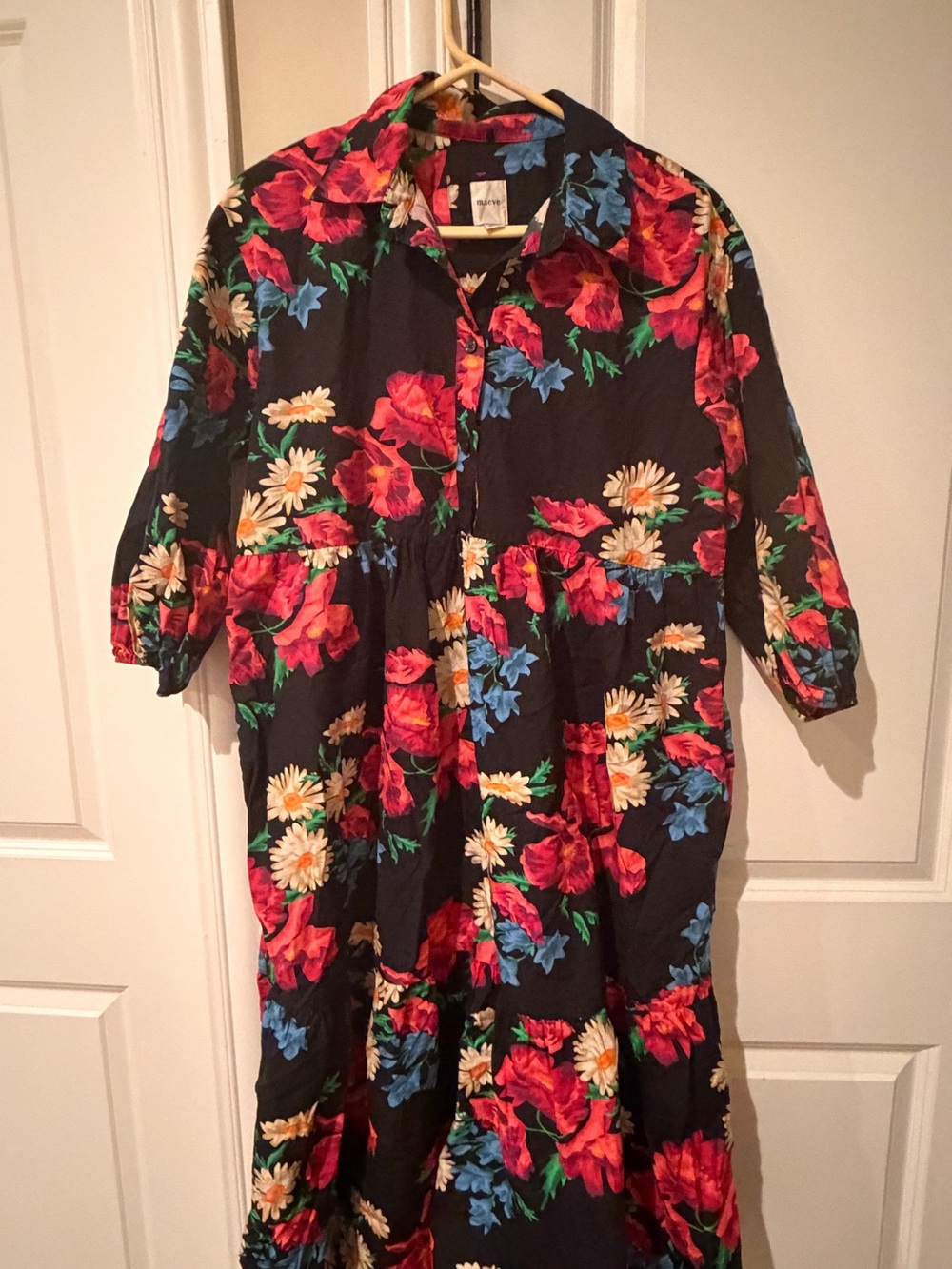 Maeve Bettina tiered shirt-floral button-front dress with multicolor blooms